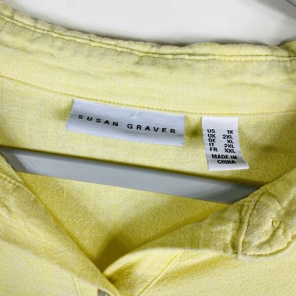 Susan Graver Plus Size 1X Easy Linen Blend Cross-Dyed Tunic Shirt Top Yellow - Picture 3 of 4